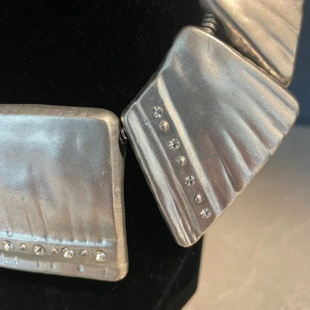 chico's silver tone statement necklace modern geometric collar evening jewelry